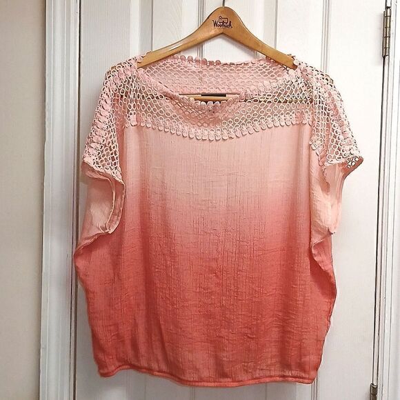 By & By Melon/Peach Ombre' Short Sleeved Semi Sheer Blouse XL - Picture 1 of 9